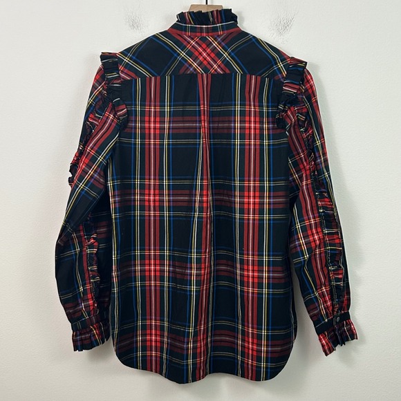 NWT J.Crew Classic Fit Ruffle Popover Black Stewart Tartan Plaid Womens Small - Picture 3 of 16